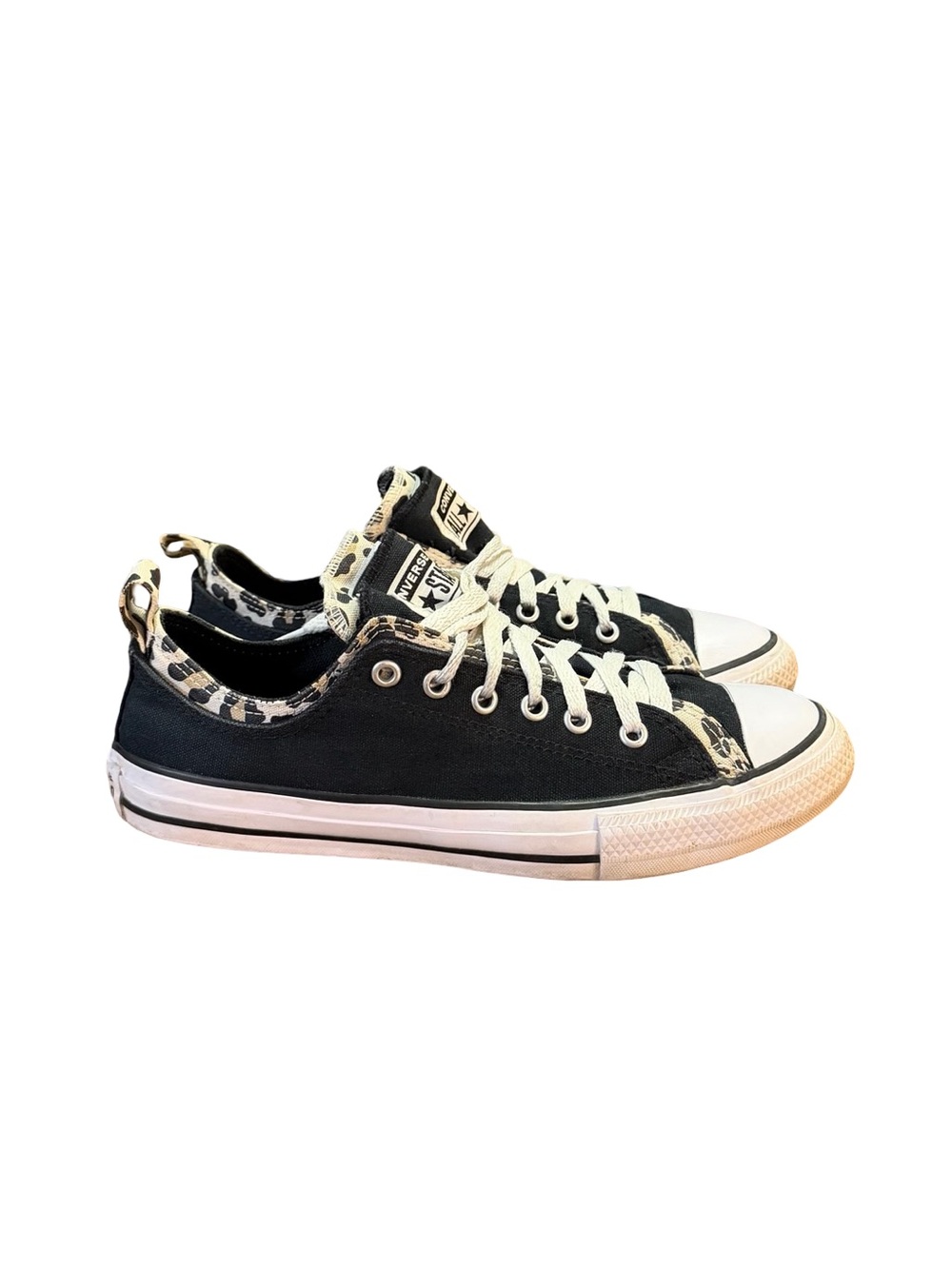 Converse Double Upper Ox Black Leopard Sneakers Juniors Size 6 Women’s Size 8